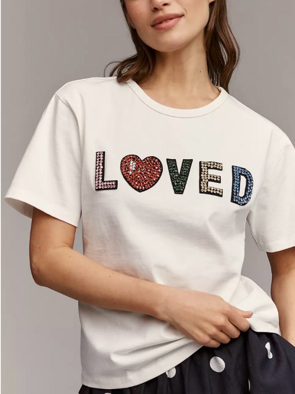 Endless Rose white jeweled “loved” graphic short sleeve tee. Medium. NWT.